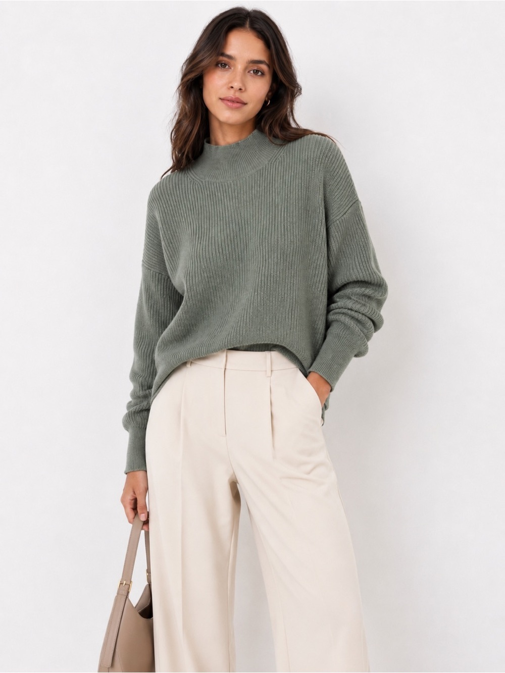 Industry Women’s Ribbed Mock Neck Knit Sweater XL Sage Green